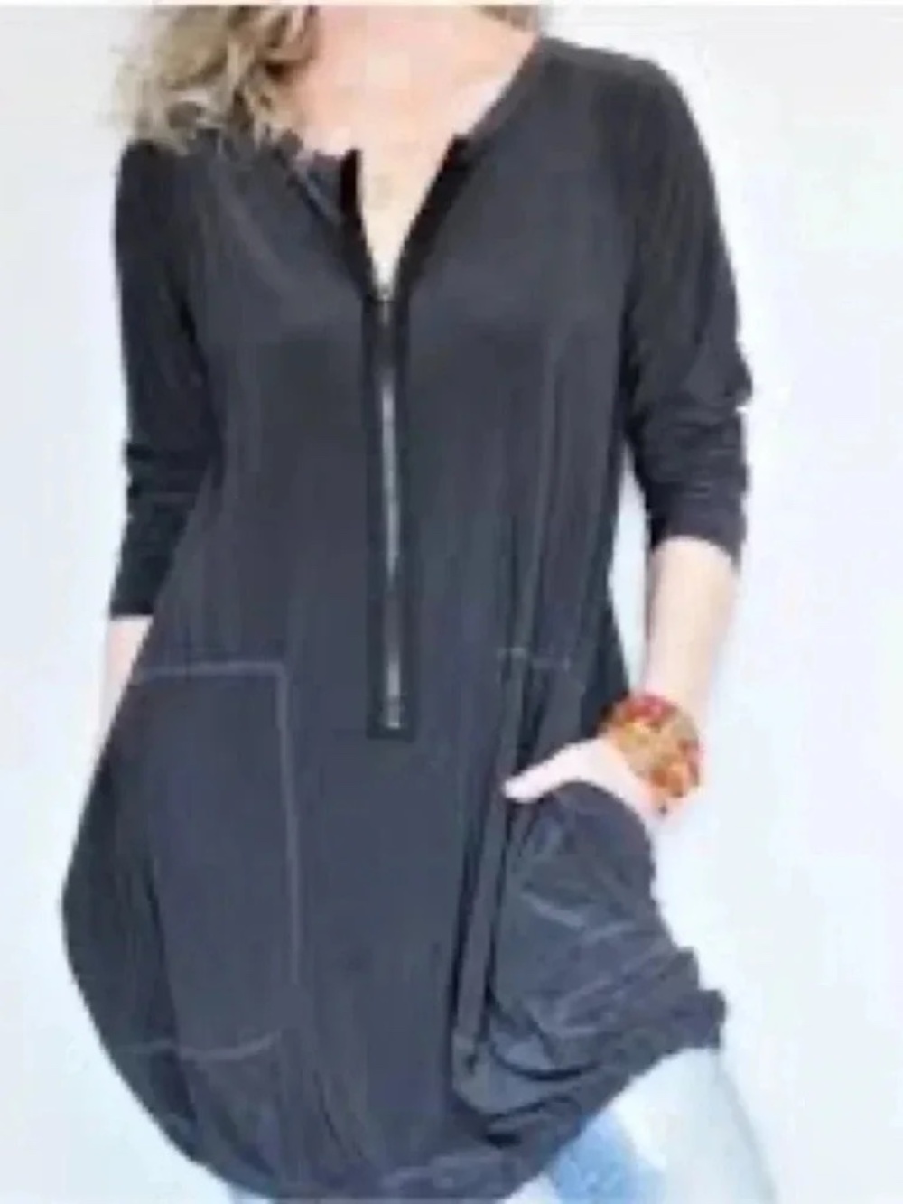 Sun Kim Dark Blue Bubble Hem Zip Fron Dress -